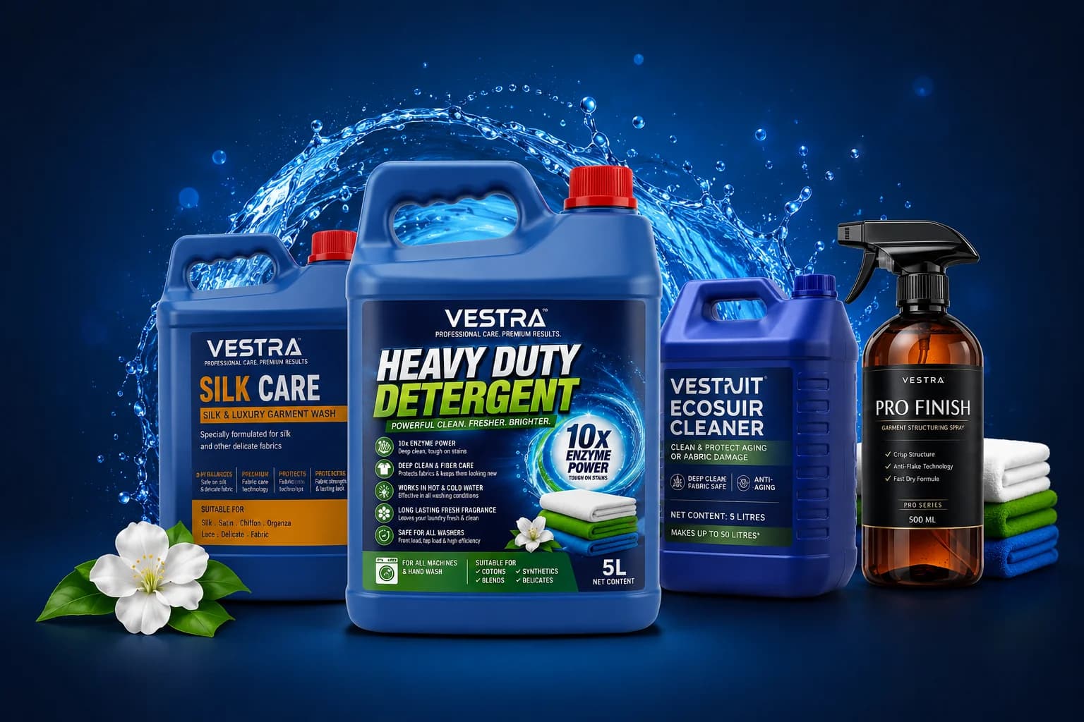 VESTRA detergent product range representing local manufacturing quality